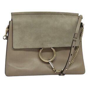 Authentic Chloe Fay Shoulder Bag Suede Leather Gray Gold